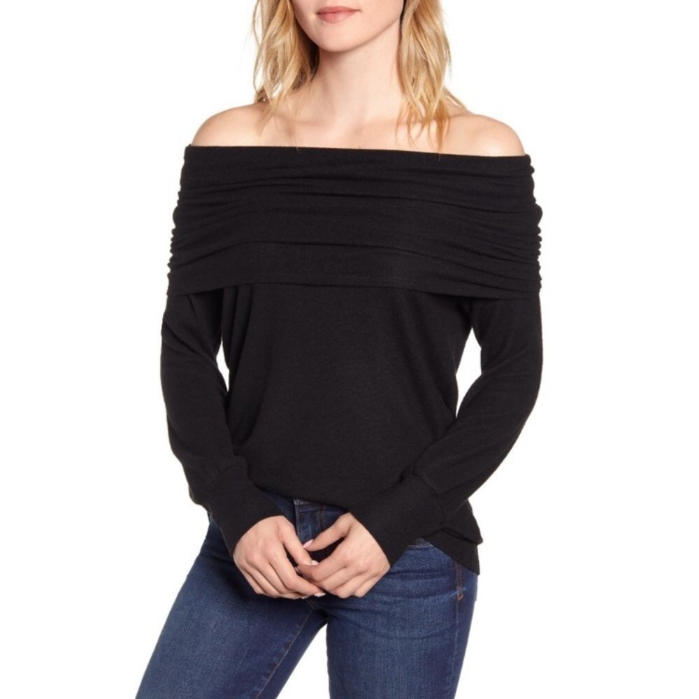 New Gibsonlook Convertible Neckline Cozy Tunic Top in Black